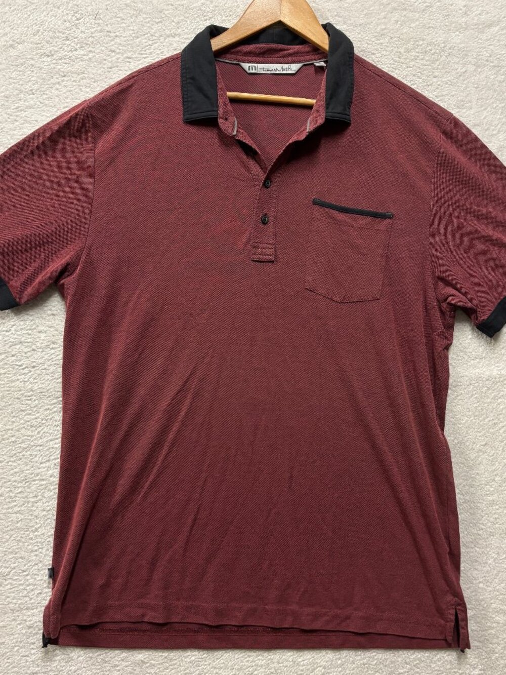 Travis Mathew Shirt Mens XL Maroon Red Contrast Trim Golf Polo Pima Cotton Blend